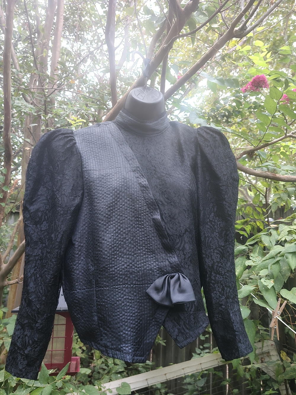 Black Victorian-Inspired 80's Puff Sleeve Blouse